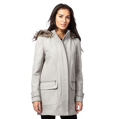 Grey hooded duffle coat